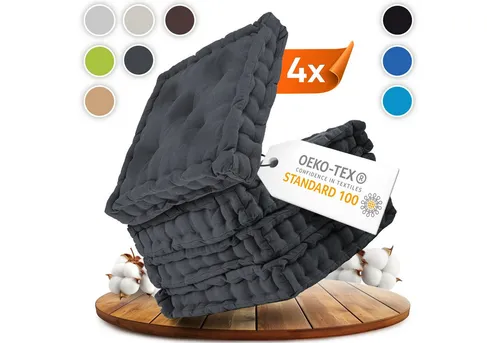 Gräfenstayn® 4er-Set Sitzkissen 40x40cm - Komfort für drinnen und draußen - Stuhlkissen aus 100% Baumwolle mit dicker Polsterung für höchsten Sitzkomfort. Pflegeleicht und ÖKO-TEX zertifiziert, ideal für Stühle oder als Bodenkissen.