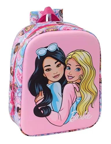 safta Barbie 3D Kindergartenrucksack 3D, anpassbar an den Wagen, einfache Reinigung, ideal für Kinder verschiedener Altersgruppen, bequem und vielseitig, Qualität und Widerstandsfähigkeit, 22 x 10 x