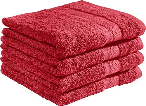REDBEST Duschtuchset 4er-Pack Chicago rot 70x140 cm - Saugstark und strapazierfähig für Reisen und Sport - Entdecken Sie das REDBEST Duschtuchset mit vier saugstarken Handtüchern in leuchtendem Rot. Ideal für unterwegs oder beim Sport, überzeugen sie durch ihre Strapazierfähigkeit und die weiche Baumwollqualität. Praktische Aufhängeschlaufen inklusive!