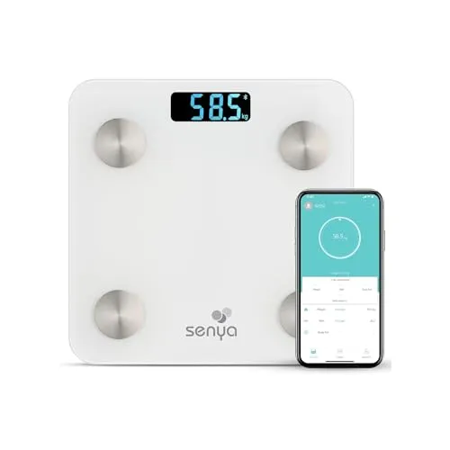Senya Personenwaage mit Bluetooth, für eine tägliche Überwachung Ihrer Gesundheit über die Fitday-App, Weiß SYWB-S007, Glas