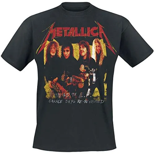 Metallica Garage Photo T-Shirt in Gelb und Schwarz, Größe L - Stylisches T-Shirt für Musikfans, mit auffälligem Garage Photo Design von Metallica, perfekt für Konzerte oder den Alltag.