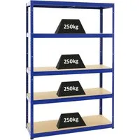 PROREGAL® Schwerlastregal Big Elephant S, 1250kg Traglast - Schwerlastregal mit 5 robusten MDF-Fachböden, 250kg pro Ebene, ideal für Lager und Werkstatt. Einfache Steckmontage für schnellen Aufbau in 20 Minuten.