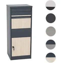 Paketkasten HWC-G80, verzinkt anthrazit mit Holzoptik - Sicherer Briefkasten für kleine bis mittlere Pakete, mit durchdachtem Einwurfsystem und abschließbarem Innenfach - ideal für den gewerblichen Gebrauch.