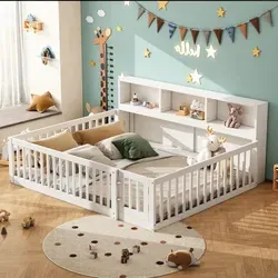 Kinderbett mit Lattenrost und Rausfallschutz, 140x200 cm - Weiß - Kinderzimmermöbel mit sicherem Rausfallschutz und viel Stauraum durch integriertes Regal. Stabil aus Kiefernholz gefertigt, ideal für ein modernes Kinderzimmer.