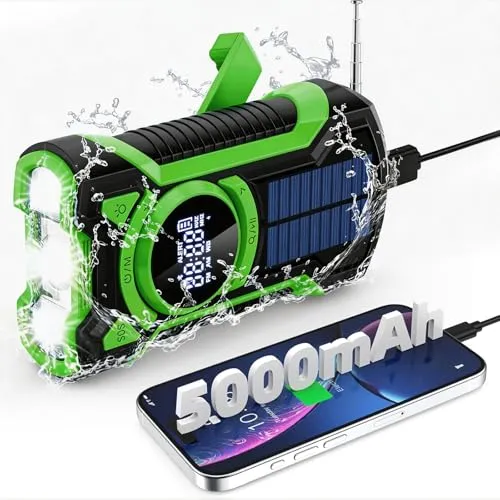 Solar Kurbel Notfall Radio mit Handkurbel, Gemmac 5000mAh Batterie Kurbelradio mit Bluetooth-Lautsprecher, USB AM/FM Radio mit Power Bank SOS-Alarm Taschenlampe Notfallradio für Camping Survival