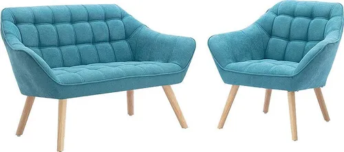 CASERTA 2-Sitzer Sofa und Sessel in blauem Stoff in türkis von Vente-unique