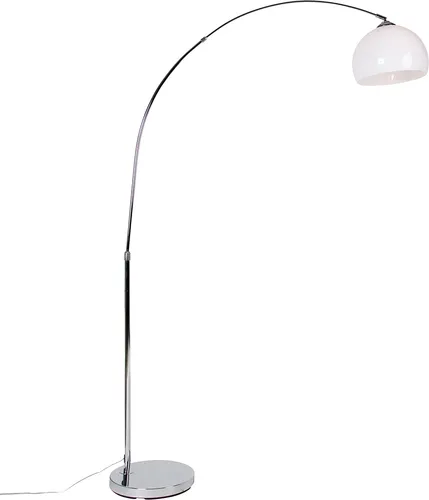 Qazqa Moderne Bogenlampe Chrom mit weißem Schirm - Arc Basic I - Standleuchten & Deckenfluter, elegante Bogenlampe für einladende Atmosphäre in Wohnzimmer und Esszimmer, geeignet für E27-Leuchtmittel bis 20 Watt.