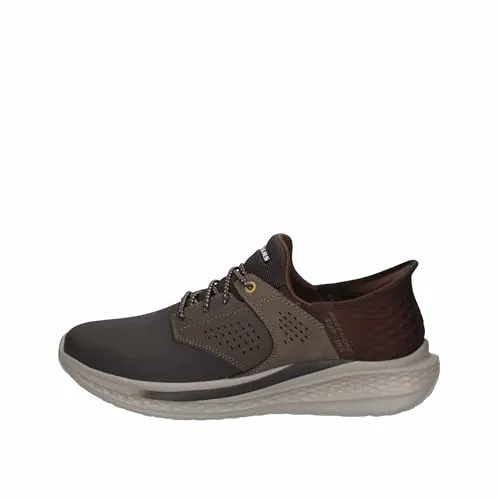 SKECHERS USA Herren Sneaker Slade - Macklin in Braun - Sneaker für Herren aus hochwertigem Leder-Mesh-Mix, mit Air-Cooled Memory Foam und Fersenkissen für optimalen Gehkomfort und einfaches Anziehen ohne Hände.
