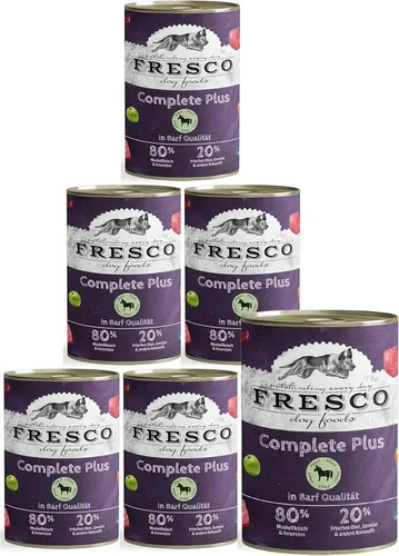Fresco Complete Plus Pferd 800 g für Hunde - 6 Stück - Hochwertige Fleischernährung für Hunde mit 28% Pferdefleisch, reich an natürlichen Zutaten und ideal für die tägliche Fütterung.