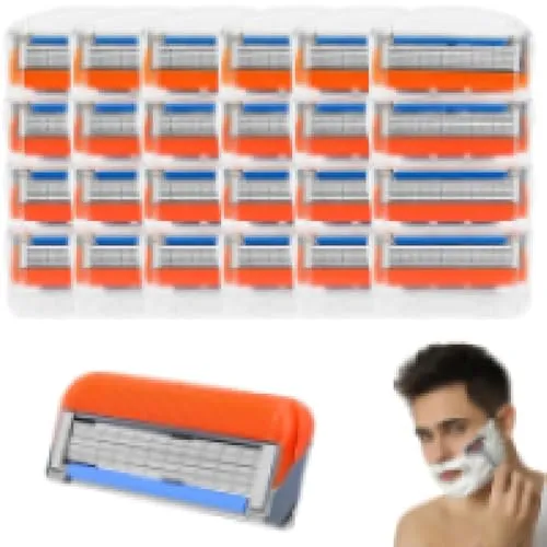 TKGEOUE 24 Stück Fu-sion 5 Rasierklingen, Manuelle Klinge Barber, Ersatzklingen für Nassrasierer Herren, Rasierklingen, zur Reinigung von Bart-und Körperhaaren Leicht zu Rasieren-Rot