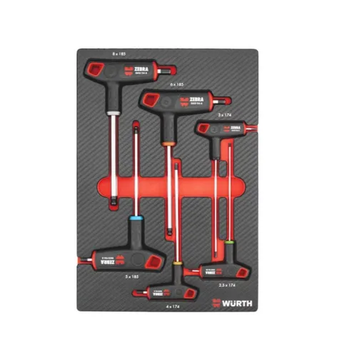 Würth Schraubendreher-Satz Quergriff 6-tlg. T-Griff - Sechskant & Innensechskant, ergonomischer 2K-Griff für optimalen Halt, ideal für präzise Arbeiten in der Werkstatt.