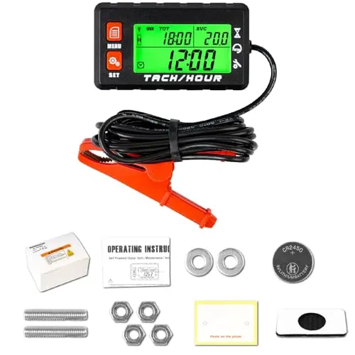 Yooreal Digitaler Betriebsstundenzähler Tachometer,mit Clips Hintergrundbeleuchtung,Wasserdicht für Rasenmäher Holzspalter Generator Kompressor Motorrad Marine Jet Ski Schneefräse