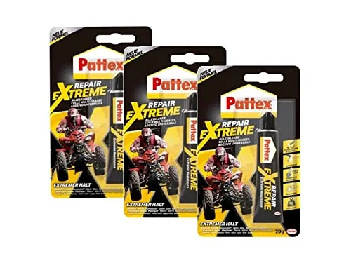 Pattex Repair Extreme, nicht-schrumpfender und flexibler Alleskleber, temperaturbeständiger Reparaturkleber, starker Kleber für innen und außen, 3x20g Tube