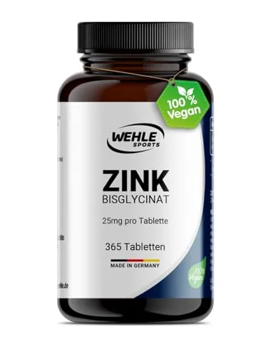 Wehle Zink Tabletten 365 hochdosiert (25mg pro Tablette) – Zink Bisglycinat – Laborgeprüft, Vegan, hergestellt in DE – Verpackung kann variieren