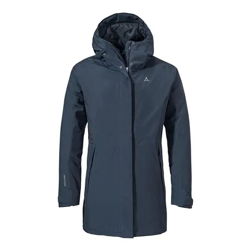 Schöffel Parka Style Froda WMS Damen (Dunkelblau, Größe 34) - Funktionsjacke aus hochwertigem, wasserdichtem und atmungsaktivem Material mit abnehmbarem Kunstpelzbesatz für vielseitigen Einsatz und verstellbarem Taillengürtel für eine feminine Silhouette.