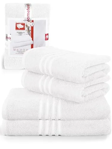 DecoHomeTextil Handtuch-Set 2 Handtücher 50 x 100 cm, 2 Badetücher 70 x 140 cm in Weiß aus 100% Baumwolle, hochwertig, kuschelweich und saugstark