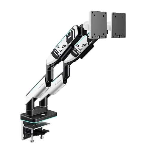 Diablo Monitorhalterung 2 Monitore RGB X-Arm Dual Einstellbarer Monitorarm Für 17–35″ Bildschirme LED-Beleuchtung VESA 75x75 100x100 2x20 Kg Tragkraft Kabelmanagement Klemme Durchführung Weiß-Schwarz