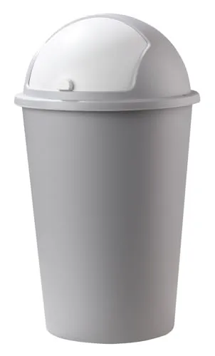 Home4You Mülleimer 50 Liter - Silbergrau & Weiß - Haushaltszubehör: Leichter Kunststoff-Mülleimer mit 50 Liter Fassungsvermögen, ideal für Küche, Bad oder Büro. Praktischer Schiebedeckel mit Griff für einfache Handhabung.