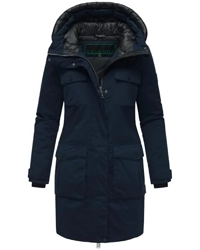 Navahoo Damen Winterjacke Eissturm 14 Navy Gr. S - Funktionsjacke mit wind- und wasserabweisender Funktion, ideal für kalte Wintertage und vielseitige Outfits. Praktische Details wie 2-Wege-Reißverschluss und verstellbare Taille sorgen für Komfort und Stil.