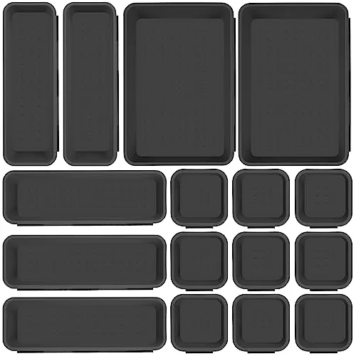 Royouzi Schubladen Organizer Set 16 Stk Schubladen Einlagen, Aufbewahrungs-Box Einteiler Trenn-System Küche Schreibtisch Utensilien (Anthrazit)