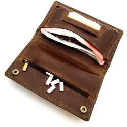 Tabakbeutel aus Büffelleder – Komfortgröße für 30 g Tabak mit praktischem Innen-Reißverschlussfach