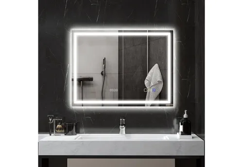 HOMCOM Badspiegel mit Beleuchtung 80x60 cm in silber von HOMCOM