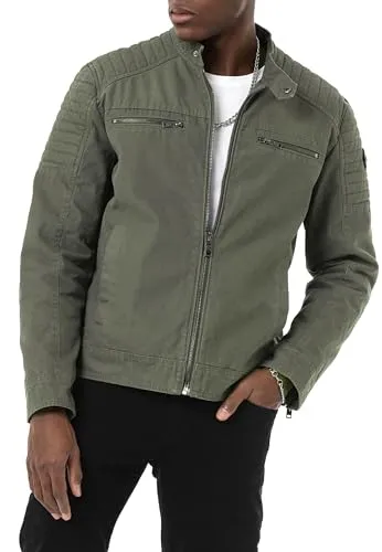Redbridge Premium Jacke im Bikerstil – Grüner Casual Look für Männer - Funktionsjacken: Modische Bikerjacke mit gesteppter Schulterpartie, reichlich Taschen und leichtgängigem Reißverschluss für optimalen Komfort und urbanen Stil.