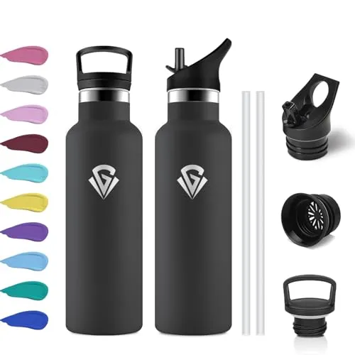 Thermosflasche Kinder 500ml, Auslaufsicher Wasserflasche mit Strohhalm, BPA-Frei, Vakuum Isolierte Trinkflasche Edelstahl, Kohlensäure Geeignet, Isolierflasche Kinder für Schule, Laufen, Büro