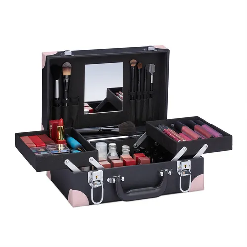 Kosmetikkoffer mit Schloss - Make-Up Organizer - Praktischer Kosmetikkoffer mit abschließbarem Design, ideal für die sichere Aufbewahrung von Make-Up. Maße: 31x23x12,5 cm, aus robustem Kunststoff und Polyester.