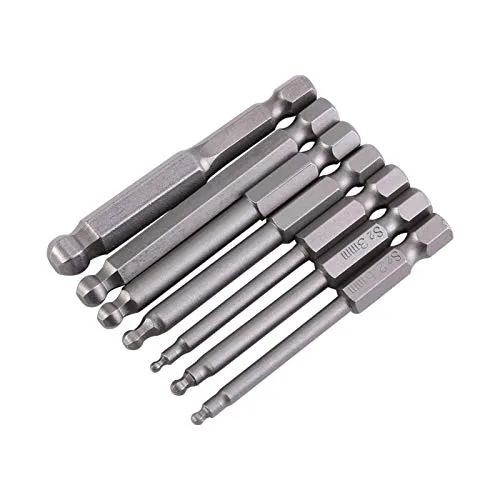 Stück 1/4'' Magnetischer Kugelkopf-Schrauben-Sechskantschaft, 2/2,5/3/4/5/6/8 mm, 65 mm Bitsatz, S2 metrischer Inbus-Bohrer-Sechskantkopf-Schraubendreher-Bitsatz für Elektroschrauber 7