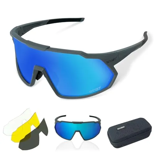 TWO-X Speed Sportbrille unisex Fahrrad-Brille Spiegel Rad-Sonnenbrille Full grau blau