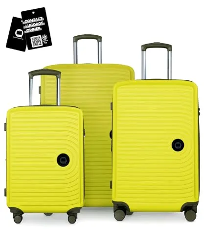 Hauptstadtkoffer Mitte - 3er Kofferset + Digitaler Luggage Tag - Reisetrolleys 55/68 / 77 cm + Kofferanhänger mit QR-Code, 4 Doppel-Rollen, Hartschale ABS, XL-Volumenerweiterung, TSA, Lemon