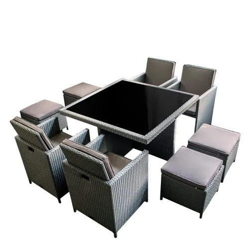 Ragnarök Möbel-Design Garten-Essgruppe Esstisch Set Heimdall 4+4, (Set, Polyrattan, Alu, Würfelsystem)