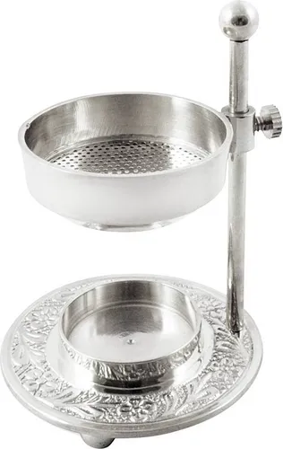 NKLaus Rauchgefäß Messing vernickelt - stilvoller Weihrauchbrenner - Räucherstäbchenhalter aus hochwertigem Messing, ideal für Weihrauch und Kräuter, mit einem Durchmesser von 8 cm und einer Höhe von 11,5 cm.