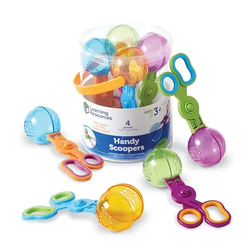 Learning Resources Handy Scoopers Schöpfschere 4er Set, Feinmotorik Spielzeug für Kinder ab 3 Jahren, Sandkasten und Wasserbecken, Hand-Auge-Koordination üben, Bunte Scheren