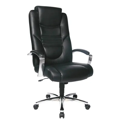 Topstar Chefsessel Soft Lux 8329D60 - Kunstleder schwarz mit chromenem Gestell - Bürostuhl mit Wipp-Mechanik für aktiven Sitzkomfort, ergonomische Rückenlehne und Armlehnen, ideal für langes Sitzen bis zu 8 Stunden.