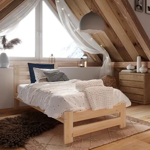Home Collective Holzbett mit Lattenrost 90x200 cm - Skandinavisches Kiefernbett, das modernes Design mit klassischer Vielseitigkeit vereint. Ideal für jeden Einrichtungsstil und sorgt für einen gemütlichen, erholsamen Schlaf.