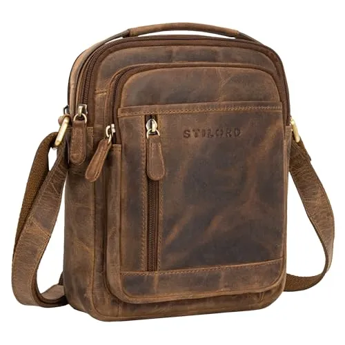 STILORD Braune Umhängetasche Herren Klein Leder Herrentasche zum Umhängen Crossbody Bag Ledertasche Vintage Schultertasche Männerhandtasche Messenger Bag 8 Zoll Tablet
