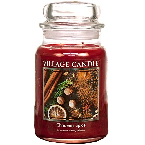 Village Candle Christmas Spice Duftkerze, 325 ml - Kerzen im Glas mit warmen Zimt- und Nelkenaromen, bis zu 170 Stunden Duftdauer und handgetrimmten, bleifreien Baumwolldochten für eine saubere Verbrennung.