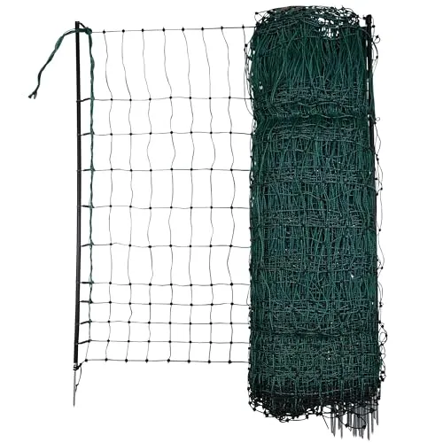 Kerbl Geflügelnetz 50 m - Höhe 106 cm, verstärkte Oberlitze und stabile Kunststoffpfähle für sicheren Tierauslauf