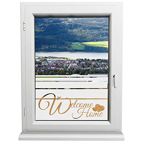 INDIGOS UG - Glasdekorfolie - Welcome Home - Sonnenschutz H50Line - Sichtschutzfolie - Fensterfolie - für die Küche, Bad ans Fenster, Sichtschutz - selbstklebend - matt - für Bad