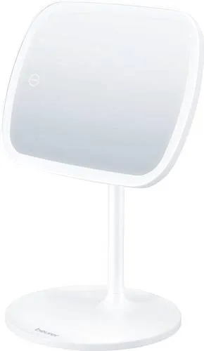 Beurer BS 47 Kosmetikspiegel - Tischspiegel mit 3 Lichtfarben und Dimmfunktion, 360° drehbar, wiederaufladbar und mit praktischer Ablagefläche für Make-Up oder Schmuck.