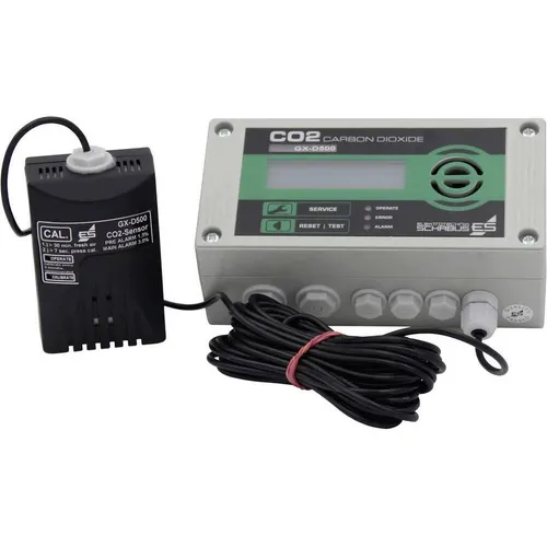 Schabus GX-D500 Kohlendioxid-Melder - Gasmelder mit externem Sensor, professioneller CO2-Warnmelder mit Alarmschwellen für Sicherheit in Wohn- und Arbeitsräumen.
