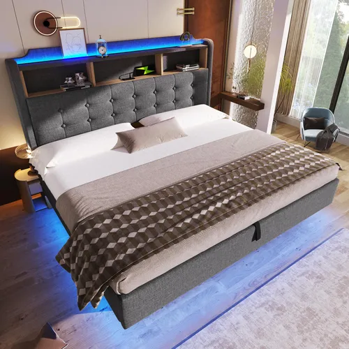 MODFU Doppelbett 180×200 mit LED und Stauraum