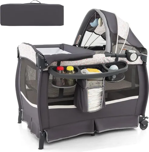 in 1 Reisebett mit Matratze Beistellbett klappbar mit verstellbaren Vordach Blumen 4