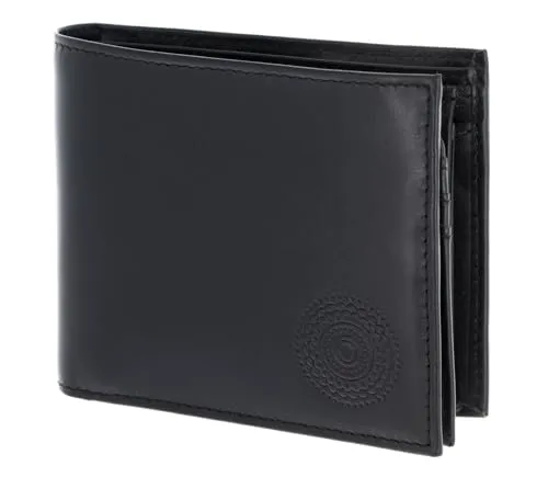 Oxmox Leder Geldbörse Leather RFID Protect Querscheinbörse Circle Bloom Embossed Black schwarz