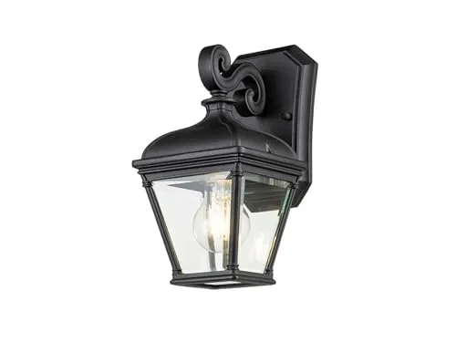 Außenwandleuchte im Landhausstil, kleine Laterne mit Echtglas - Lampen im Landhausstil, Höhe 27,5cm, mit austauschbarem E27 LED für warmweißes Licht, ideal für Außenbereiche dank IP44 Schutzklasse.