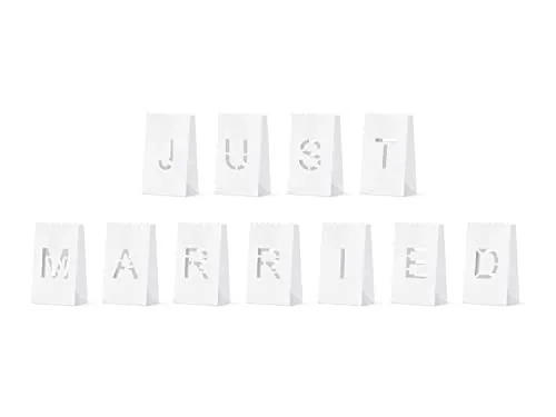 PartyDeco Papierlaterne Just Married Hochzeit 19 cm x 11 Stück Lichttüten Windlicht Papiertüten weiß