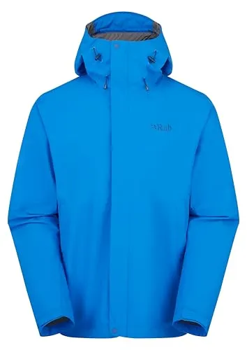 Rab Downpour Jacket maya blue (MYB) L - Daunenjacke für Männer, wasserdicht mit 20.000 mm Wassersäule und atmungsaktiv. Ideal für Outdoor-Abenteuer, auch bei schlechtem Wetter.