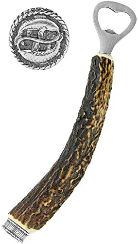 Funk Hirschhorn Flaschenöffner mit Zierkappe - Sternzeichen Fische - Handgefertigter Flaschenöffner aus echtem Hirschhorn, ideal für Trachten und Feste. Mit edler Zierkappe und einzigartigem Design – ein perfektes Geschenk für Liebhaber traditioneller Handwerkskunst.